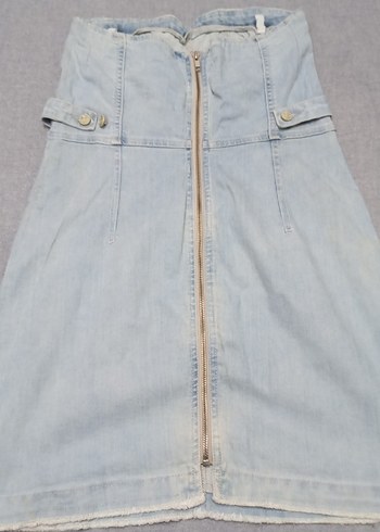 Askısız Kot Elbise Midi Boy Fermuarlı - Görsel 2