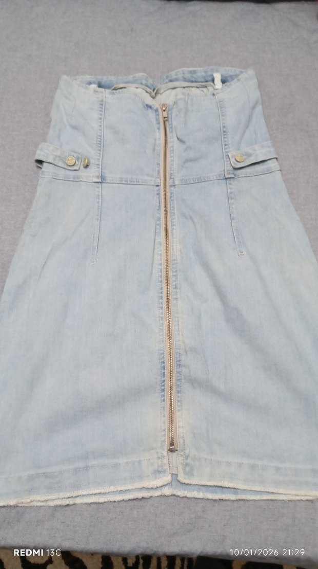 Askısız Kot Elbise Midi Boy Fermuarlı - Görsel 2