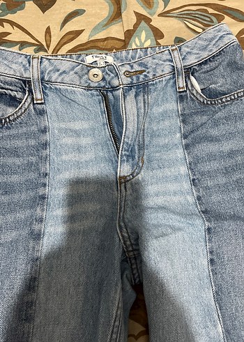 Kadın Mavi Bol Kesim Midi Boy Kot Pantolon - Görsel 2