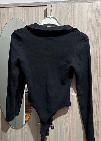 Siyah V Yaka Düğmeli Uzun Kollu Kadın Bluz - Görsel 3