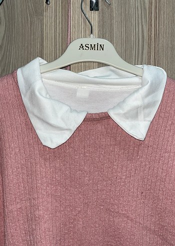 Pembe Triko Detaylı Pamuklu Kadın Bluz - Görsel 2