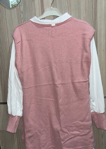 Pembe Triko Detaylı Pamuklu Kadın Bluz - Görsel 3