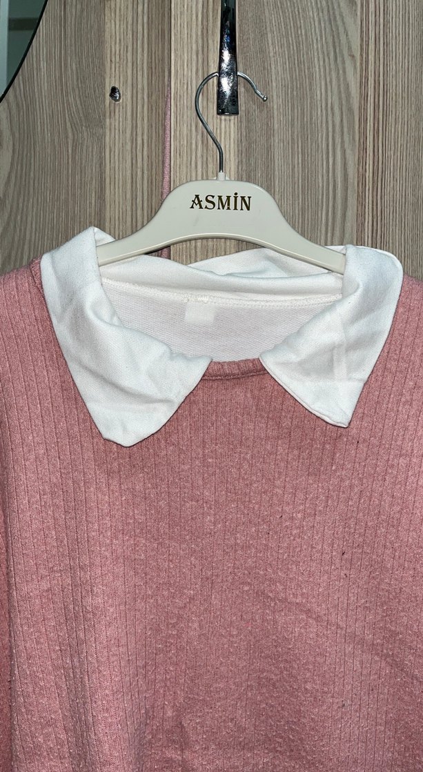 Pembe Triko Detaylı Pamuklu Kadın Bluz - Görsel 2