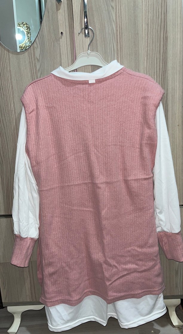 Pembe Triko Detaylı Pamuklu Kadın Bluz - Görsel 3