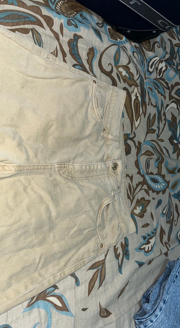 Bej Renk Düğmeli Salaş Denim Pantolon - Görsel 2