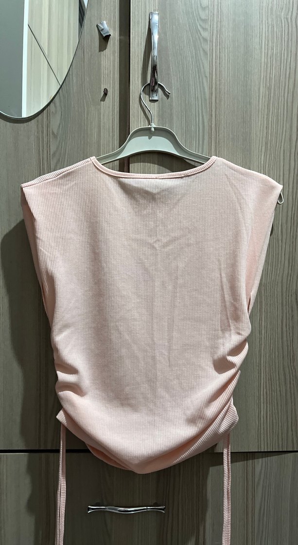 Pembe Kolsuz Keten Mini Bluz - Görsel 4