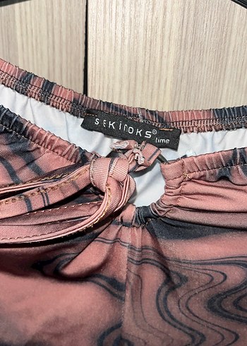 Kahverengi Batik Desenli Uzun Kadın Kumaş Pantolon - Görsel 2