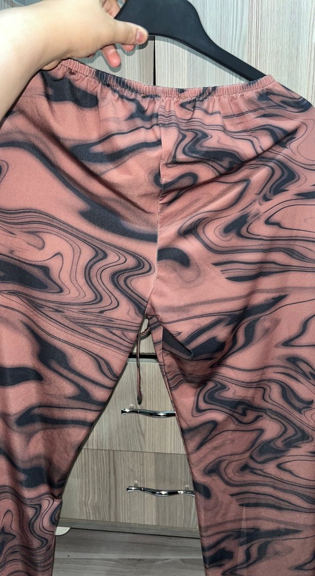 Kahverengi Batik Desenli Uzun Kadın Kumaş Pantolon - Görsel 3