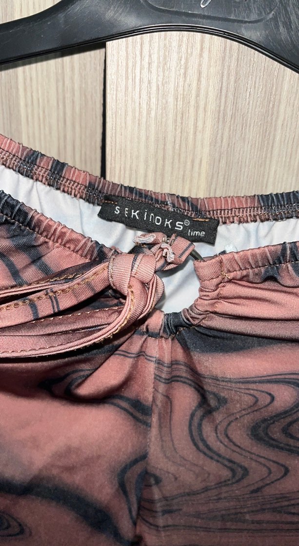 Kahverengi Batik Desenli Uzun Kadın Kumaş Pantolon - Görsel 2