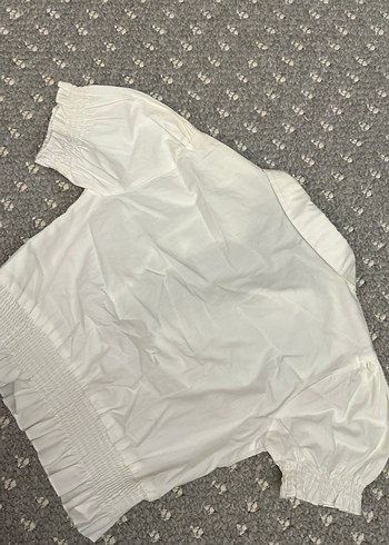 Kız Çocuk Beyaz Keten Kısa Kollu Gömlek - Görsel 3