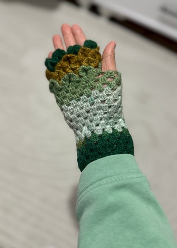 Vintage Renkli Örgü Kadın Eldiveni - Görsel 2