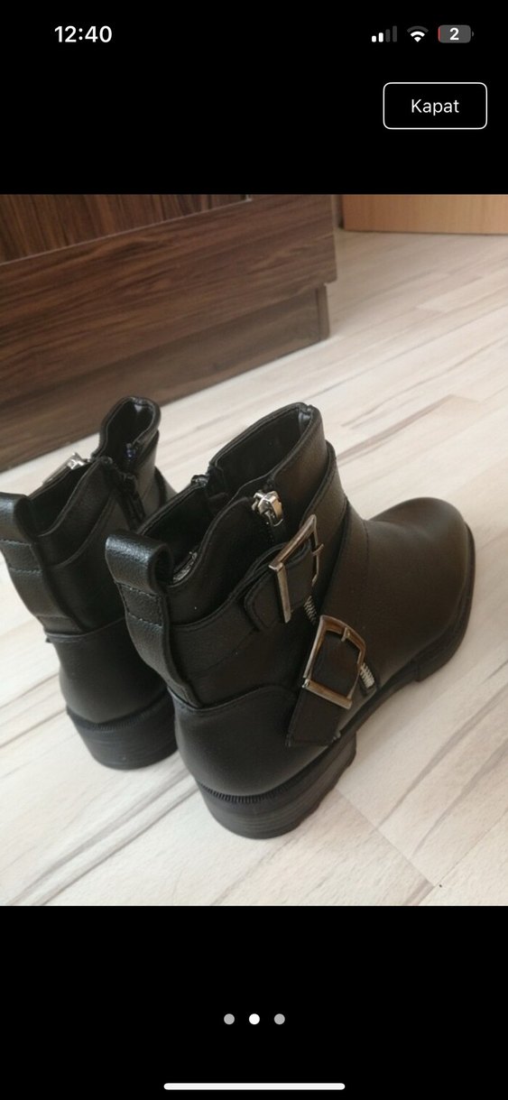 Kadın Siyah Deri Tokalı Biker Bot - Görsel 2