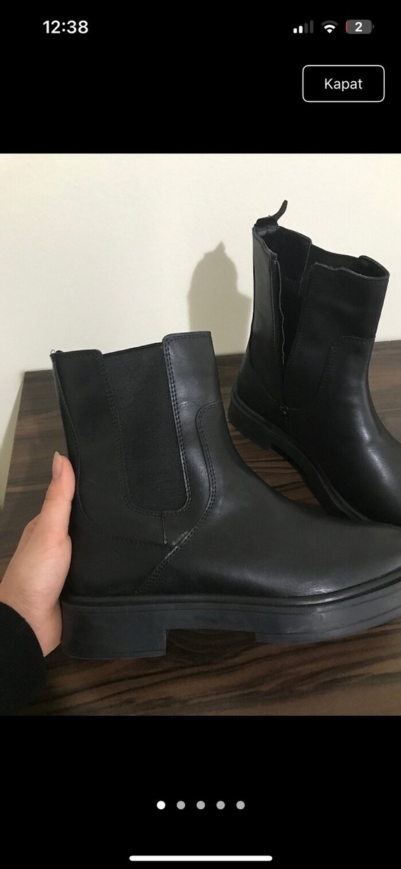 Siyah Deri Kadın Bot, Kalın Topuklu - Görsel 2