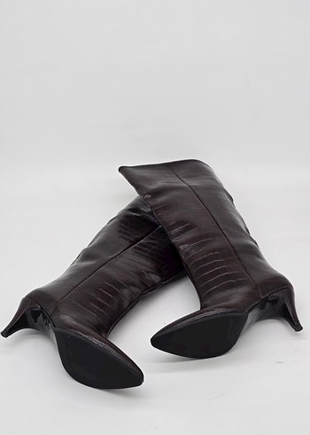 KROKODİL DESEN İNCE TOPUK ÇİZME KAHVERENGİ (36-40 NUMARA) - Görsel 3