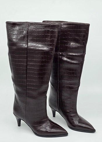 KROKODİL DESEN İNCE TOPUK ÇİZME KAHVERENGİ (36-40 NUMARA) - Görsel 2