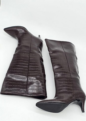 KROKODİL DESEN İNCE TOPUK ÇİZME KAHVERENGİ (36-40 NUMARA) - Görsel 5