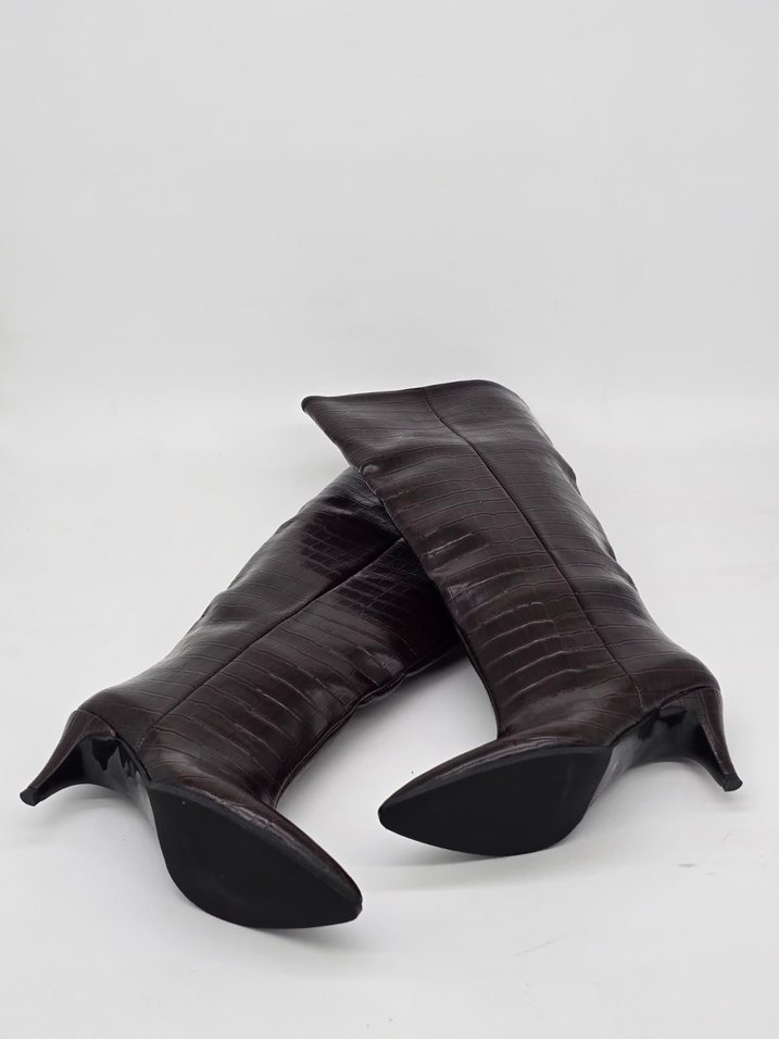 KROKODİL DESEN İNCE TOPUK ÇİZME KAHVERENGİ (36-40 NUMARA) - Görsel 3