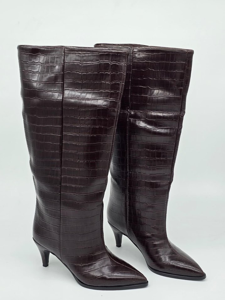KROKODİL DESEN İNCE TOPUK ÇİZME KAHVERENGİ (36-40 NUMARA) - Görsel 2