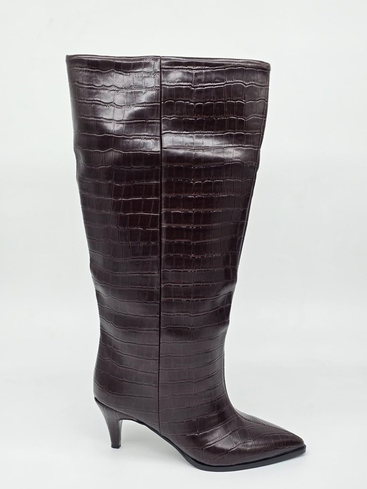 KROKODİL DESEN İNCE TOPUK ÇİZME KAHVERENGİ (36-40 NUMARA) - Görsel 4