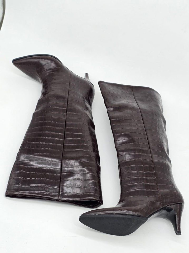 KROKODİL DESEN İNCE TOPUK ÇİZME KAHVERENGİ (36-40 NUMARA) - Görsel 5