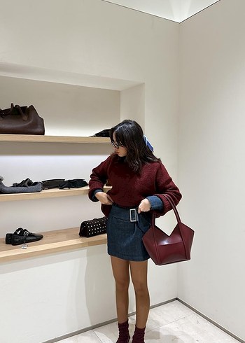 ASİMETRİK OMUZ ÇANTASI BORDO - Görsel 7