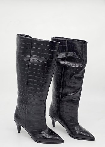 KROKODİL DESEN İNCE TOPUK ÇİZME SİYAH (36-40 NUMARA) - Görsel 3