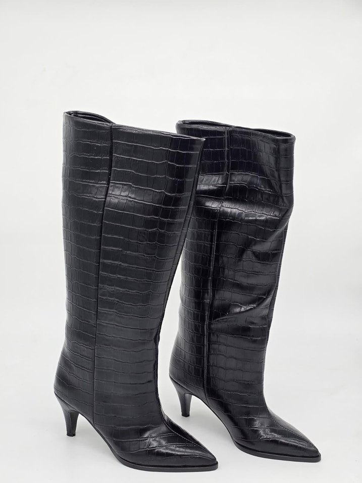 KROKODİL DESEN İNCE TOPUK ÇİZME SİYAH (36-40 NUMARA) - Görsel 3