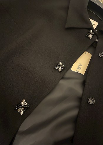 Düğmeli Siyah Uzun paldüsü - Görsel 7