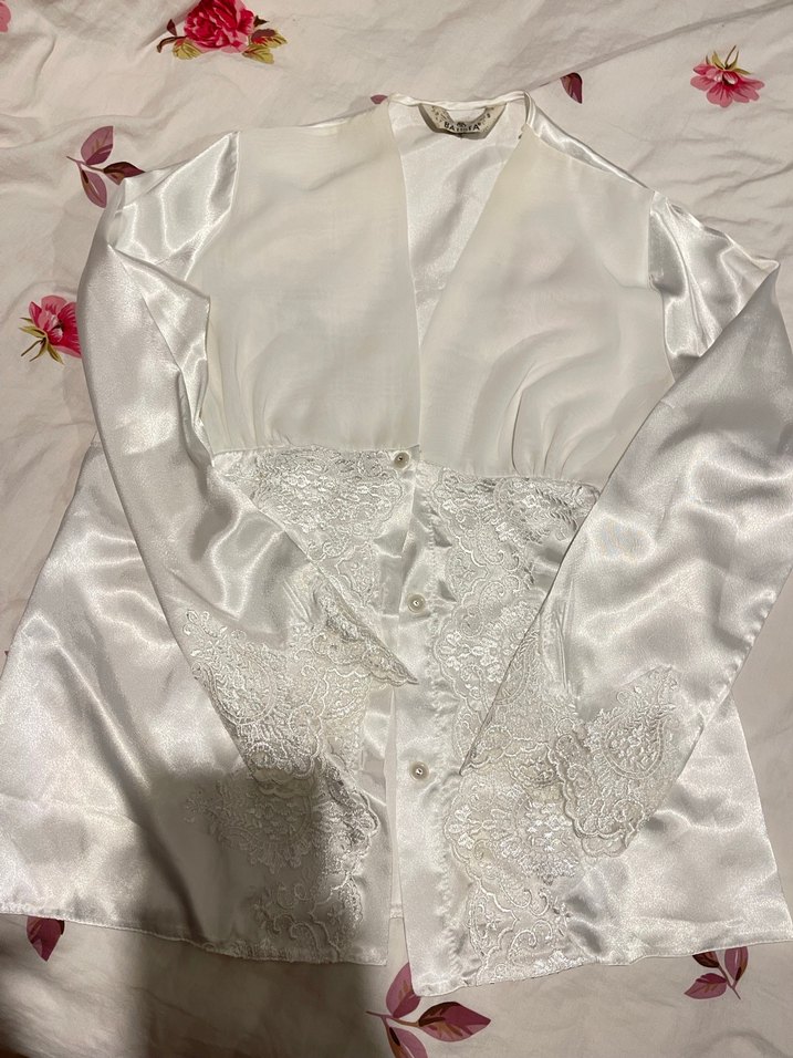 Kadın Beyaz Midi Saten Bohem Sabahlık altıda mevcud - Görsel 2