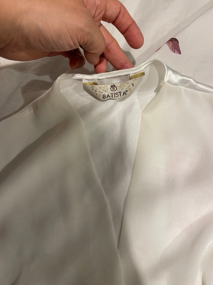 Kadın Beyaz Midi Saten Bohem Sabahlık altıda mevcud - Görsel 3