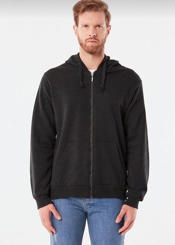 Siyah Kapüşonlu Fermuarlı Erkek Sweatshirt - Görsel 6