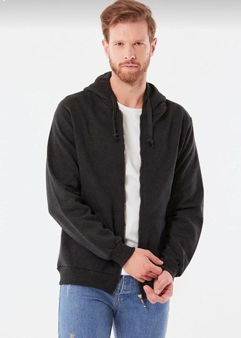 Siyah Kapüşonlu Fermuarlı Erkek Sweatshirt - Görsel 7