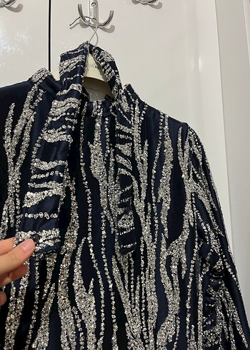 Zebra Desenli Uzun Payetli Kadın Elbise - Görsel 2