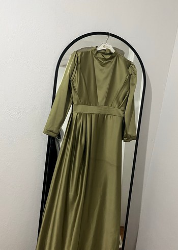 Şık Drapeli Haki Uzun Abiye Elbise - Görsel 2