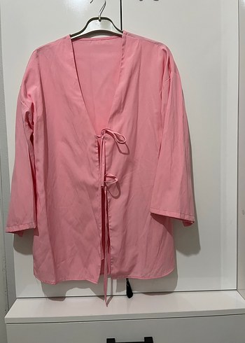 Pembe Midi Kadın kimono - Görsel 2