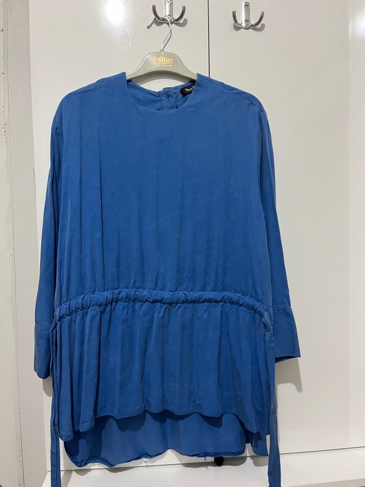 Mavi Düğmeli Hamile Bluzu - Görsel 4