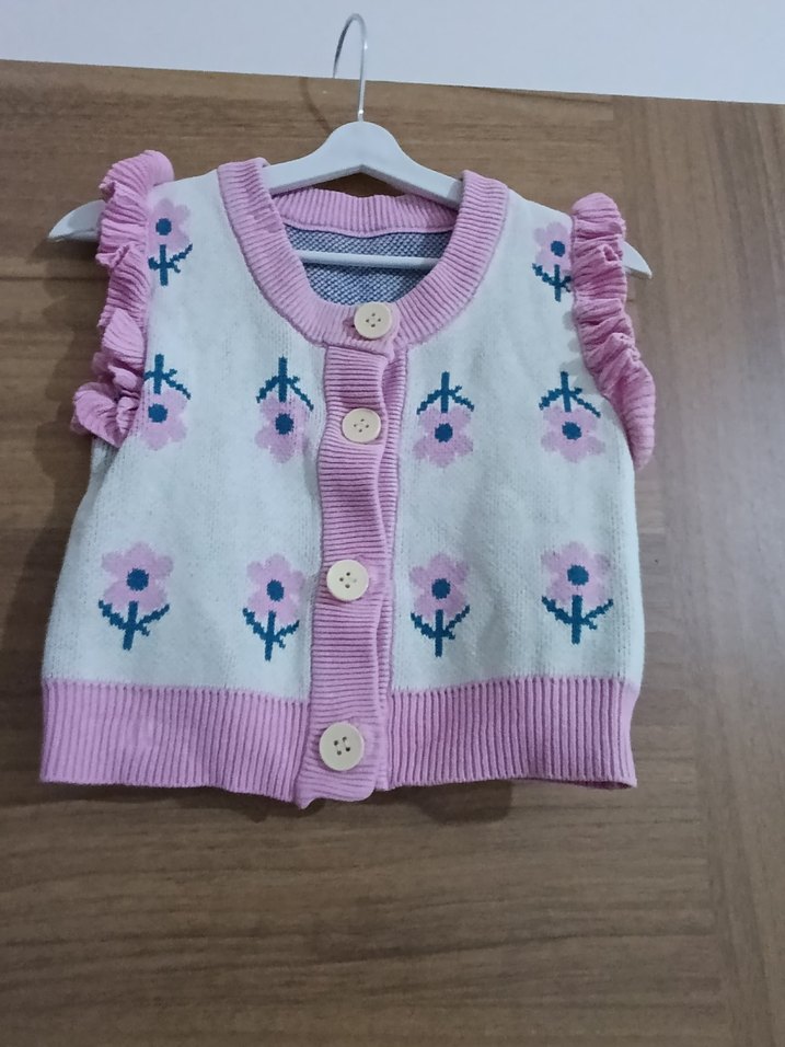 Çiçek Desenli Bohem Kız Triko Yelek - Görsel 2