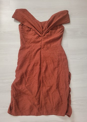 Kahverengi Keten Midi Bohem Elbise - Görsel 4