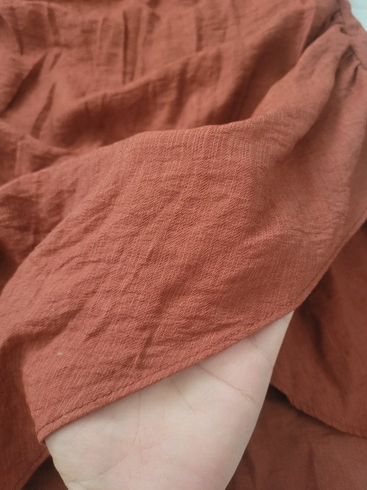 Kahverengi Keten Midi Bohem Elbise - Görsel 2