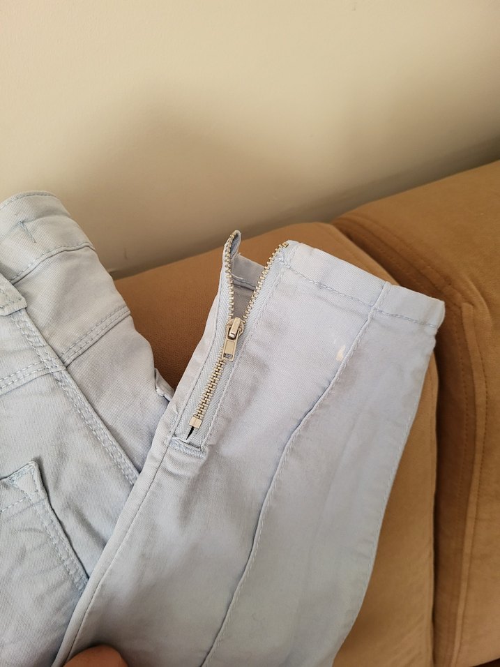 Düğmeli Beyaz Kadın Denim Pantolon - Görsel 2