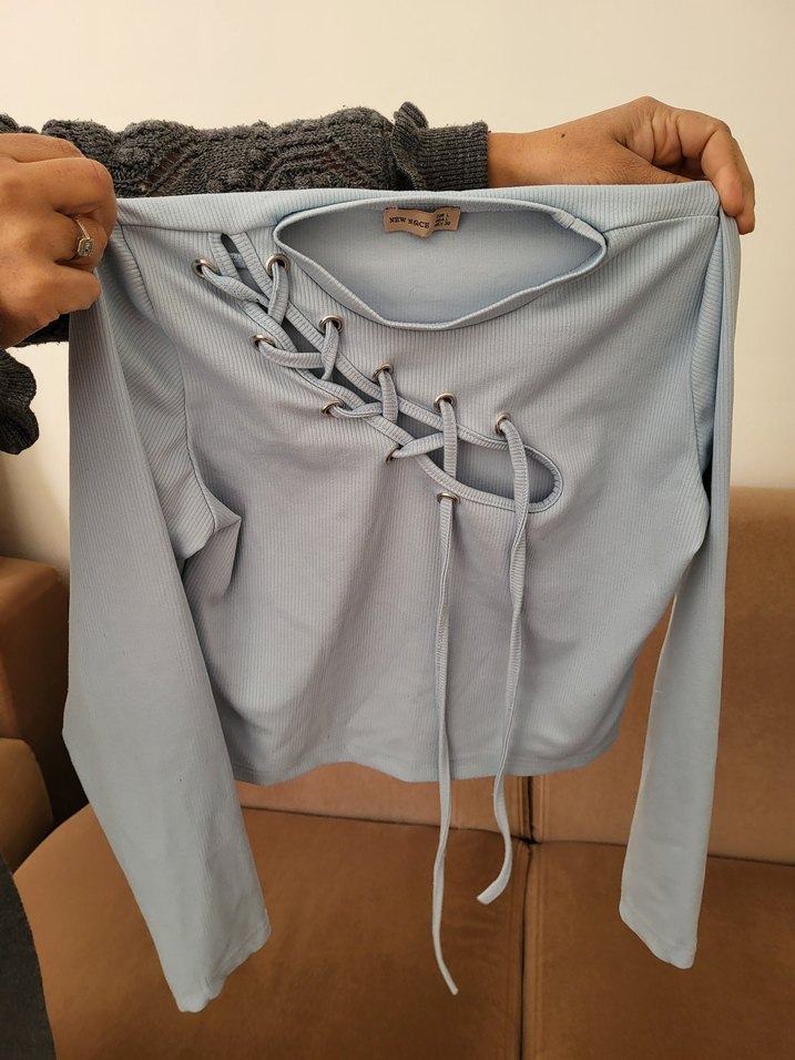 Gri Bağcıklı Halter Yaka Midi Hamile Üstü - Görsel 3