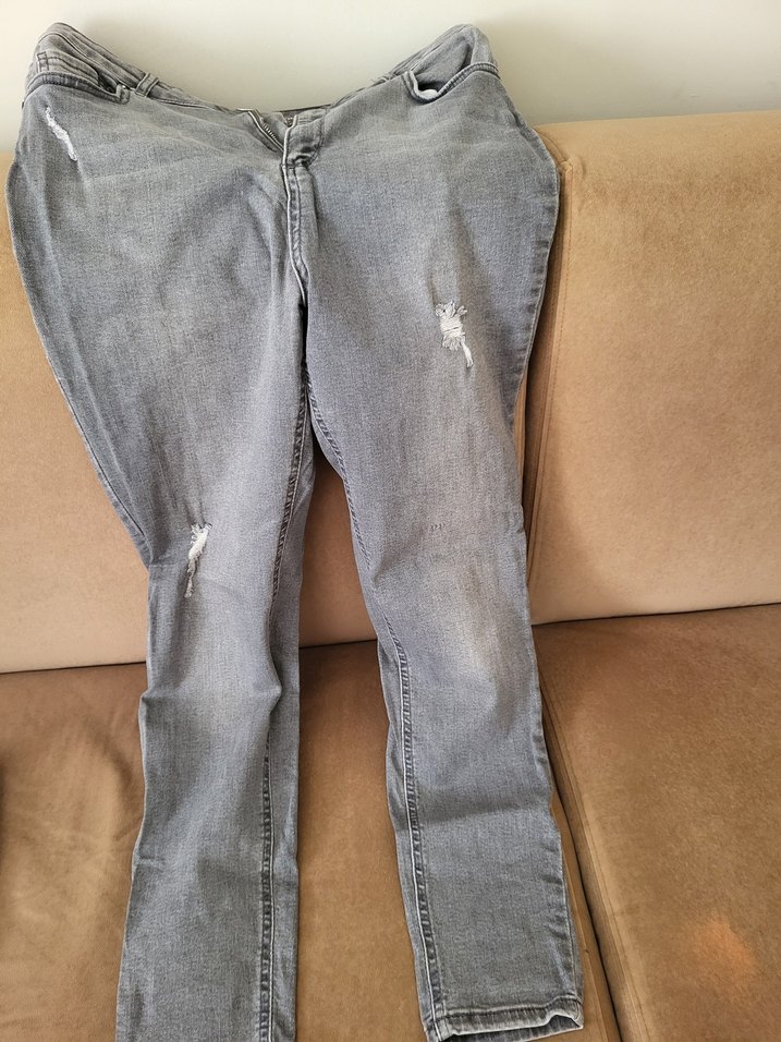 Gri Midi Boy Bol Kesim Kadın Kot Pantolon - Görsel 2