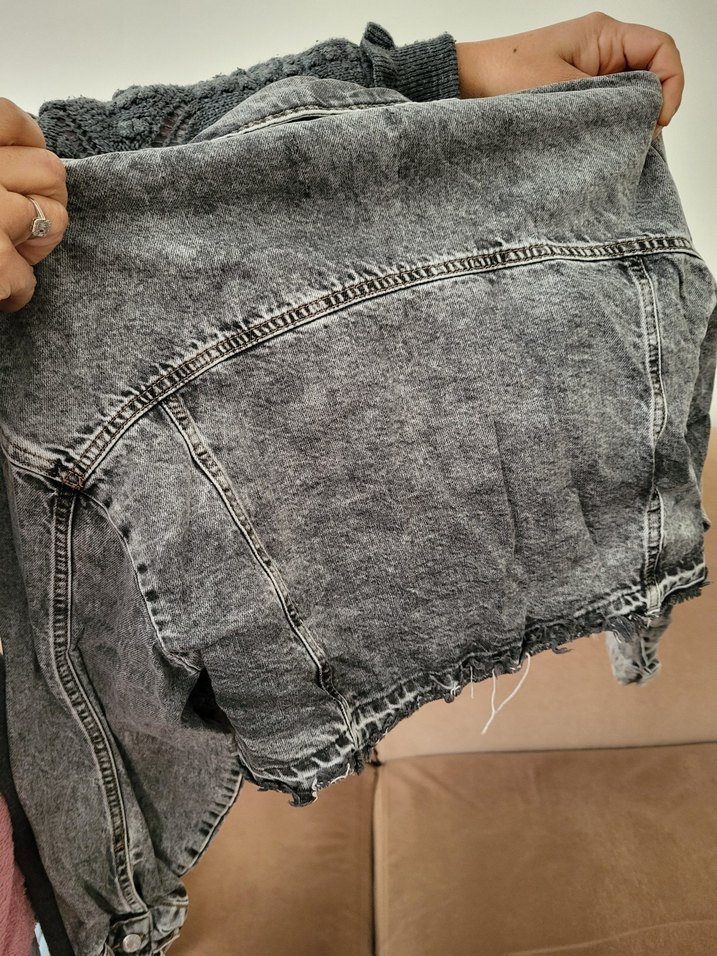 Düğmeli Gri Kadın Denim Ceket - Görsel 2