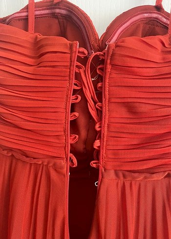 Kiremit rengi Uzun Abiye Elbise - Görsel 4