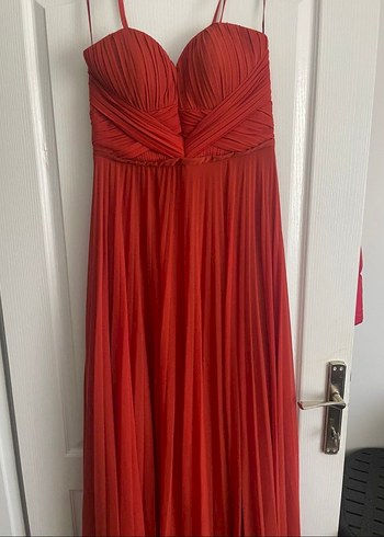 Kiremit rengi Uzun Abiye Elbise - Görsel 2