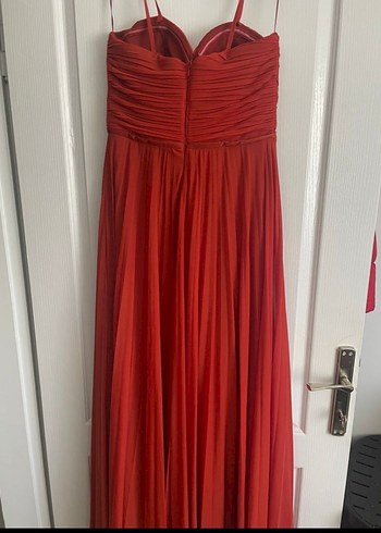 Kiremit rengi Uzun Abiye Elbise - Görsel 3