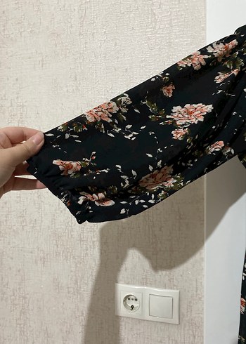 Çiçek Desenli Siyah Bohem Kadın Uzun Elbise - Görsel 3