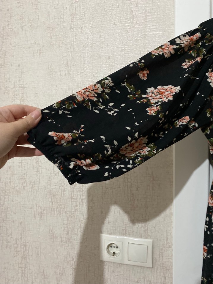 Çiçek Desenli Siyah Bohem Kadın Uzun Elbise - Görsel 3