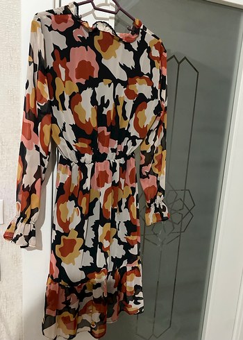 Bohem Midi Elbise, Uzun Kollu, V Yaka, Fırfırlı - Görsel 3