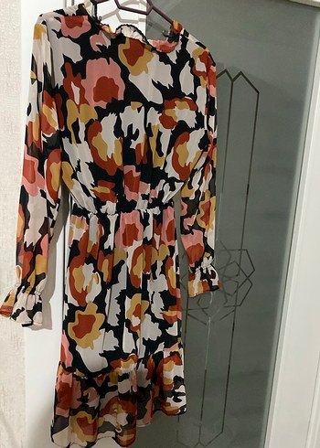 Bohem Midi Elbise, Uzun Kollu, V Yaka, Fırfırlı - Görsel 4